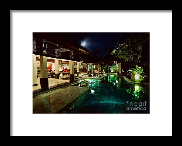 Swimming Pool Framed Print featuring the photograph Steamy night by Aiolos Greek Collections