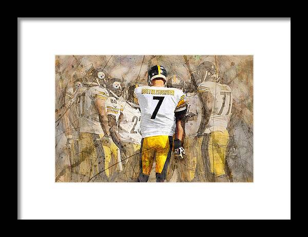 Pittsburgh Steelers Framed Print featuring the painting Steelers Huddle Up by John Farr