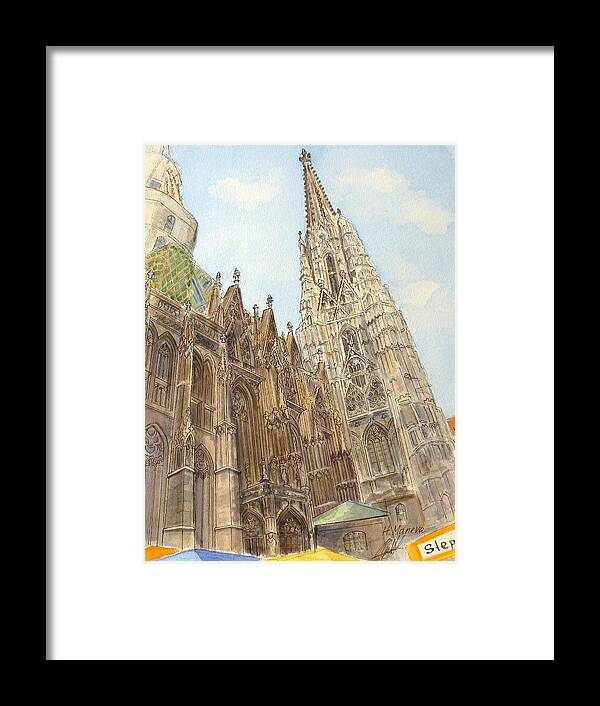 Architecture Framed Print featuring the painting Stephansdom Vienna by Henrieta Maneva