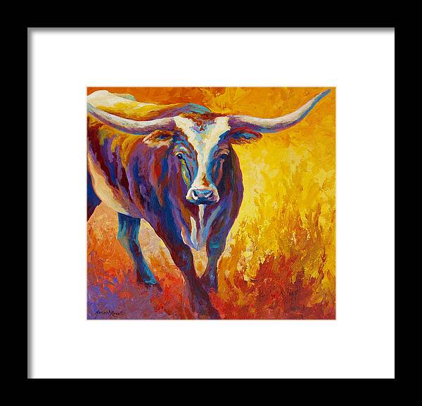 Longhorn Framed Print featuring the painting Stepping Out - Longhorn by Marion Rose