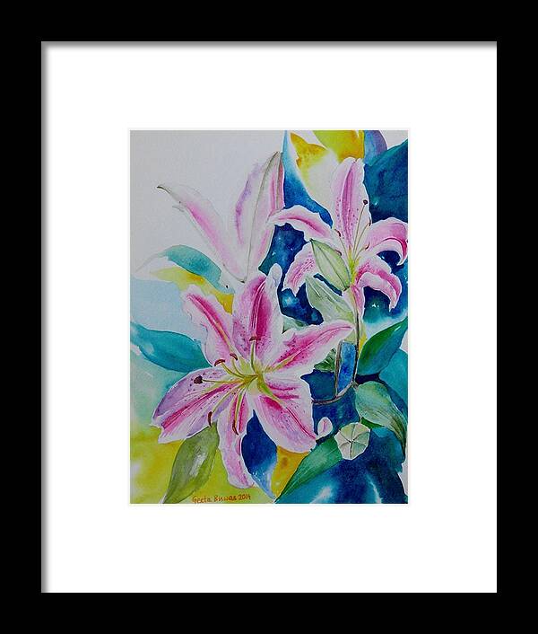 Lilies Framed Print featuring the painting Still Life Lilies by Geeta Yerra