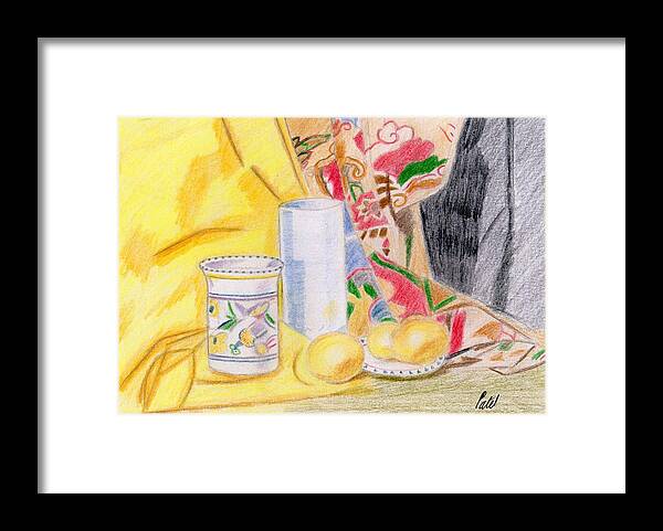 Still Life Framed Print featuring the drawing Still Life with a Patterned Background by Bav Patel