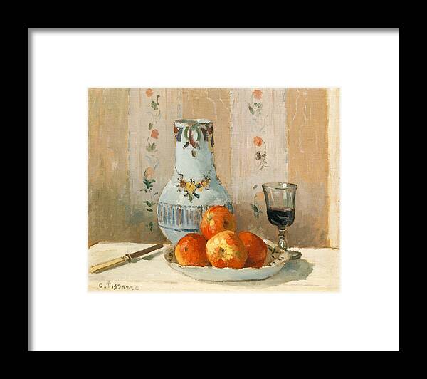 Camille Pissarro Framed Print featuring the painting Still Life with Apples and Pitcher by Camille Pissarro