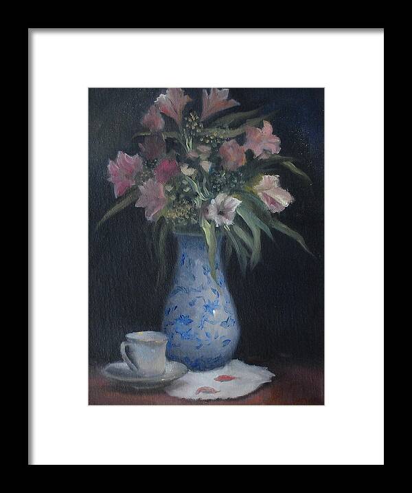Still Life Framed Print featuring the painting Still Life with Pink Flowers by Alla Parsons