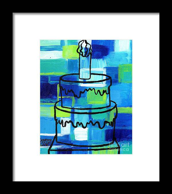 Stl250 Framed Print featuring the painting STL250 Birthday Cake Blue and Green Abstract by Genevieve Esson