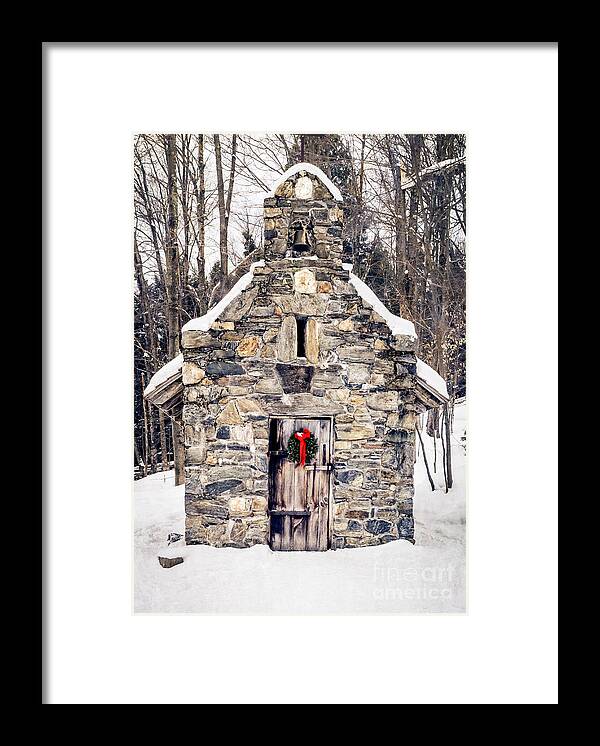 Chapel Framed Print featuring the photograph Stone Chapel in the Woods Trapp Family Lodge Stowe Vermont by Edward Fielding