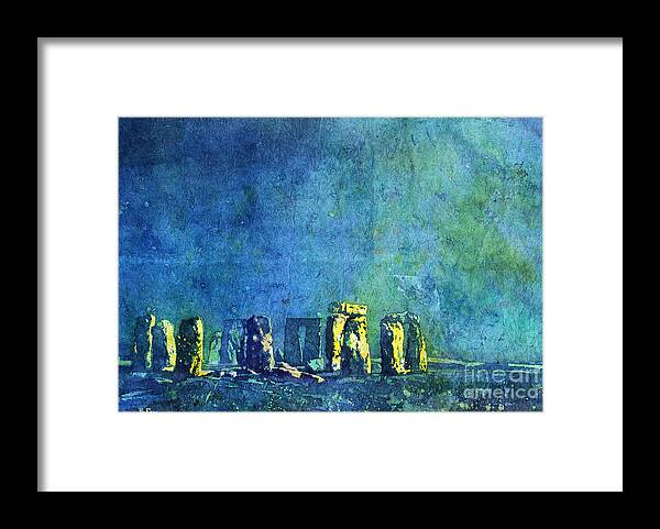 Stonehenge Ruins Framed Print featuring the painting Stonehenge in Moonlight by Ryan Fox