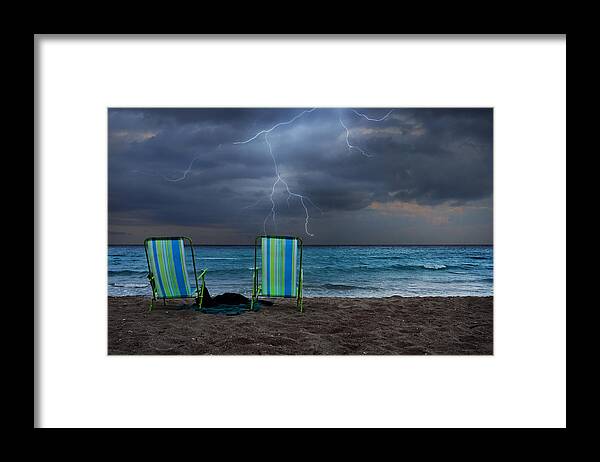 Lightning Framed Print featuring the photograph Storm Chairs by Laura Fasulo