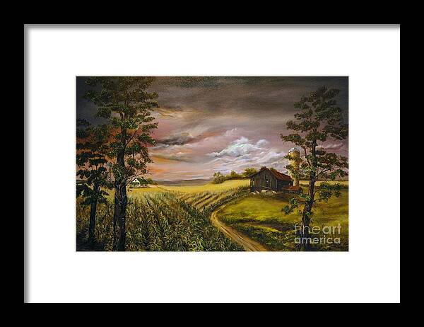 Farm Framed Print featuring the painting Storm Clouds by AMD Dickinson