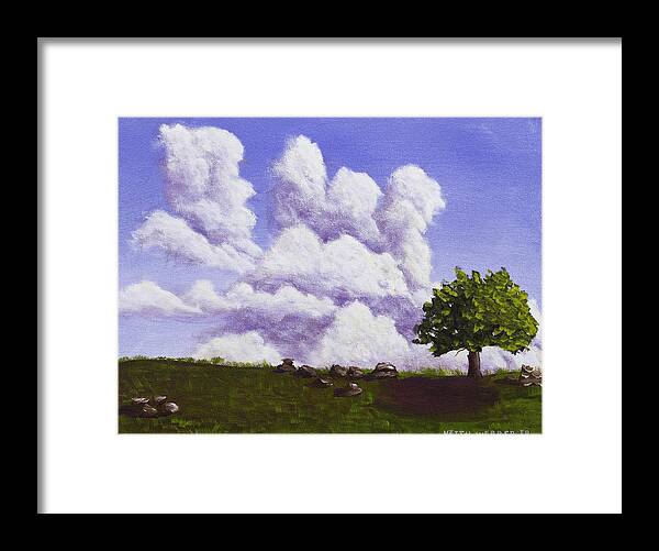 Maine Framed Print featuring the painting Storm Clouds Over Maine Blueberry Field by Keith Webber Jr