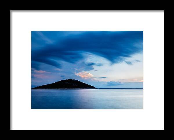 Croatia Framed Print featuring the photograph Storm moving in over Veli Osir Island at sunrise by Ian Middleton