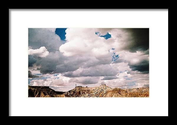 #stormclouds #rockquarry #hugeequipment #hotsummer #arizonainterstate Framed Print featuring the photograph Storm Over Western Desert Quarry by Belinda Lee