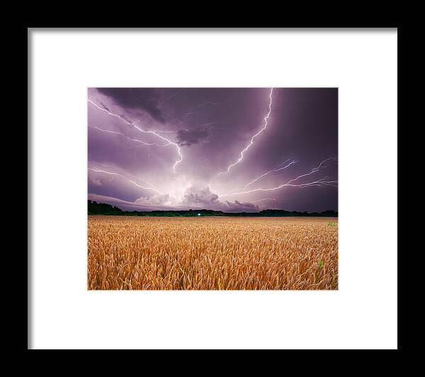 Lightning Framed Print featuring the photograph Storm over wheat by Alexey Stiop