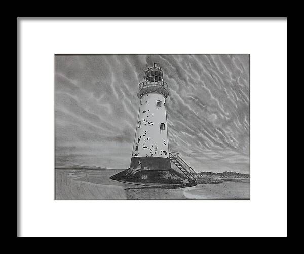 Lighthouse Framed Print featuring the drawing Storm Watch by Tony Clark