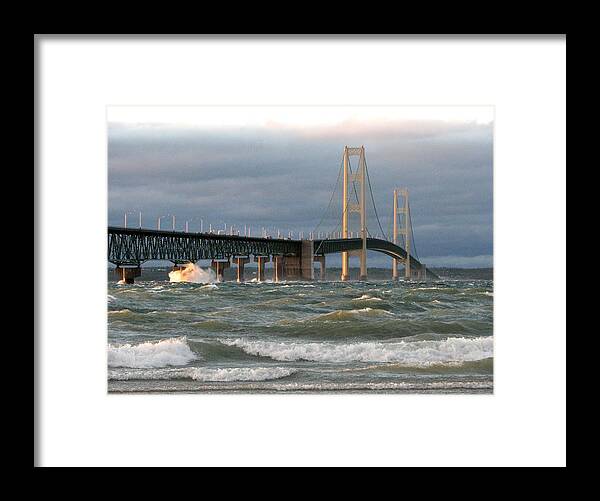 Storm Framed Print featuring the photograph Stormy Straits of Mackinac by Keith Stokes