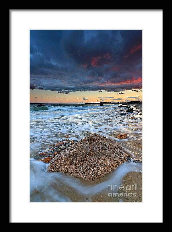 Storm Clouds Framed Print featuring the photograph Stormy Sunset Seascape by Katherine Gendreau