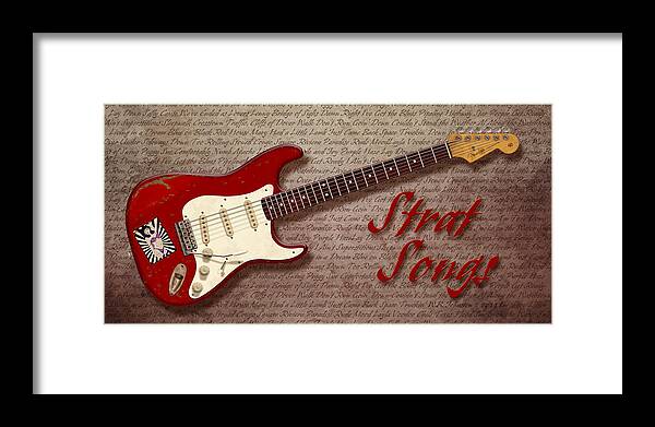 Fender Stratocaster Framed Print featuring the digital art Strat Songs Red by WB Johnston