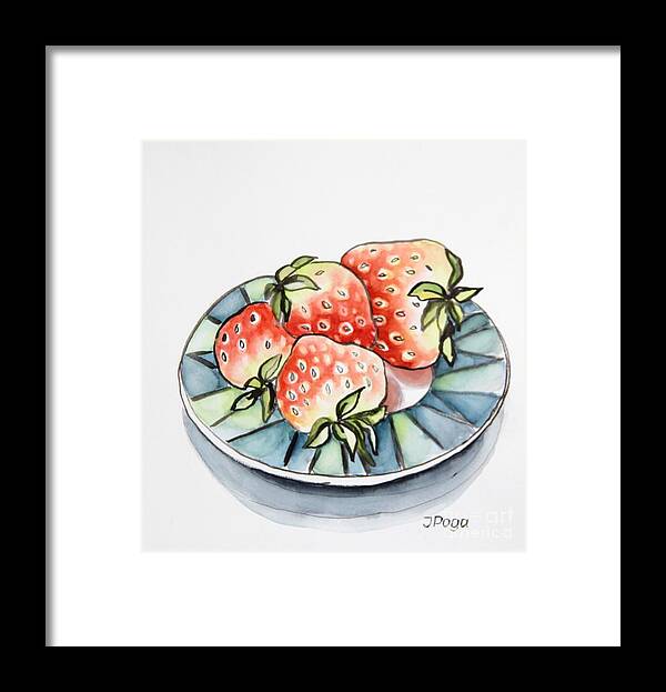 Strawberry Illustration Framed Print featuring the painting Strawberries on Plate by Inese Poga