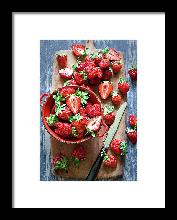 Cutting Board Framed Print featuring the photograph Strawberries by Verdina Anna