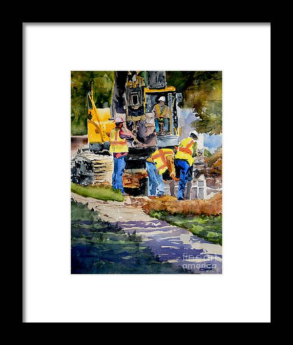 Male Workers Framed Print featuring the painting Street Improvements by Ron Stephens