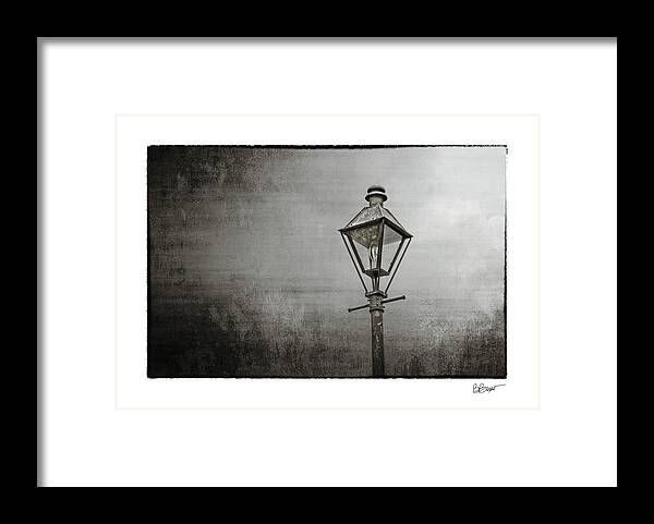 New Orleans Framed Print featuring the photograph Street Lamp on the River in Black and White by Brenda Bryant