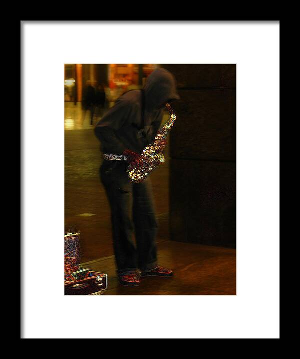 Street Musician Framed Print featuring the photograph Milan Saxophone Street Musician by Ginger Wakem