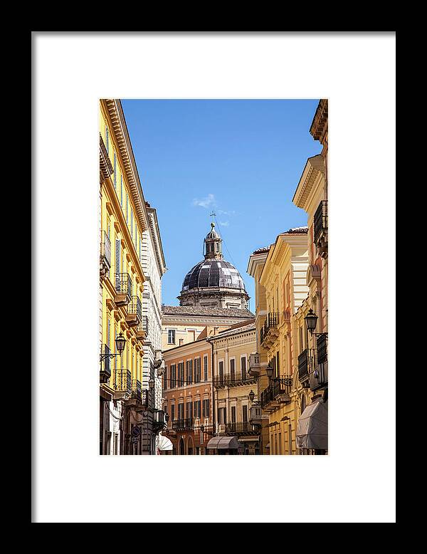 Apartment Framed Print featuring the photograph Street Scene And Church Dome In Chieti by Walter Zerla