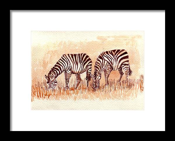 Animal Art Framed Print featuring the painting Stripe Buddies by Sarabjit Singh