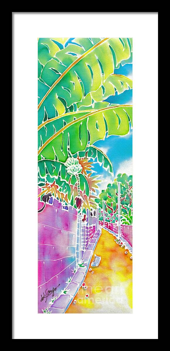 Okinawa Framed Print featuring the painting Strolling the village by Hisayo OHTA