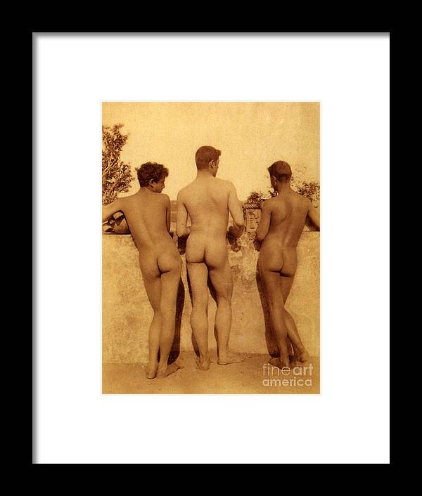 Gloeden Framed Print featuring the photograph Study of Three Male Nudes by Wilhelm von Gloeden