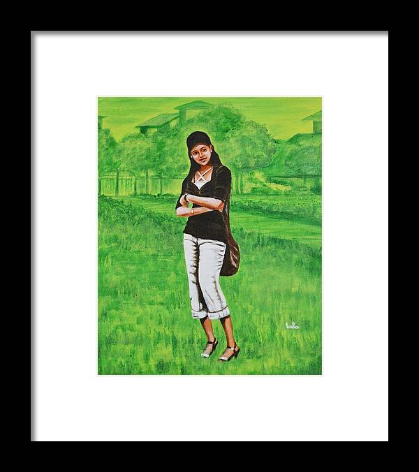 Style Framed Print featuring the painting Stylish Miss by Usha Shantharam