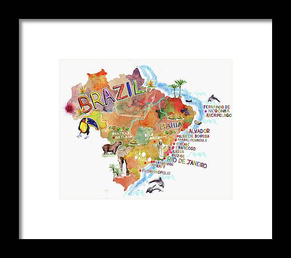 Advertisement Framed Print featuring the photograph Stylized Map Of Brazil by Ikon Ikon Images