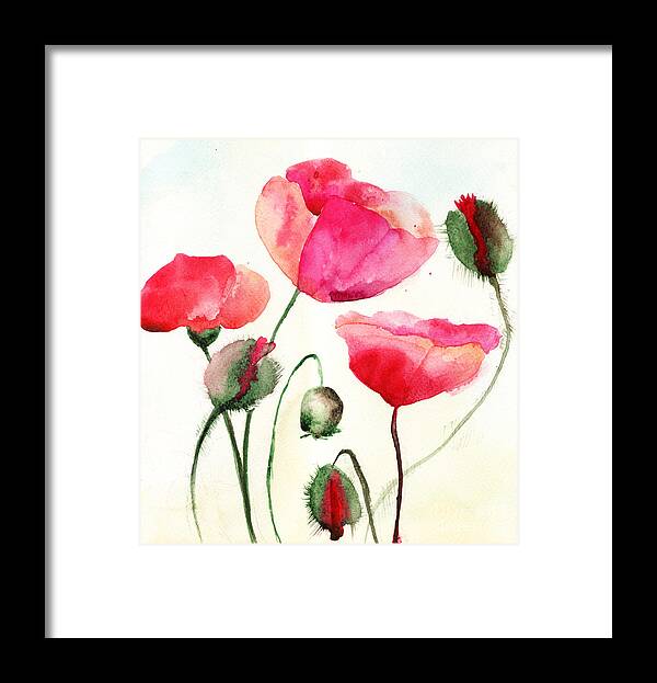 Backdrop Framed Print featuring the painting Stylized Poppy flowers illustration by Regina Jershova