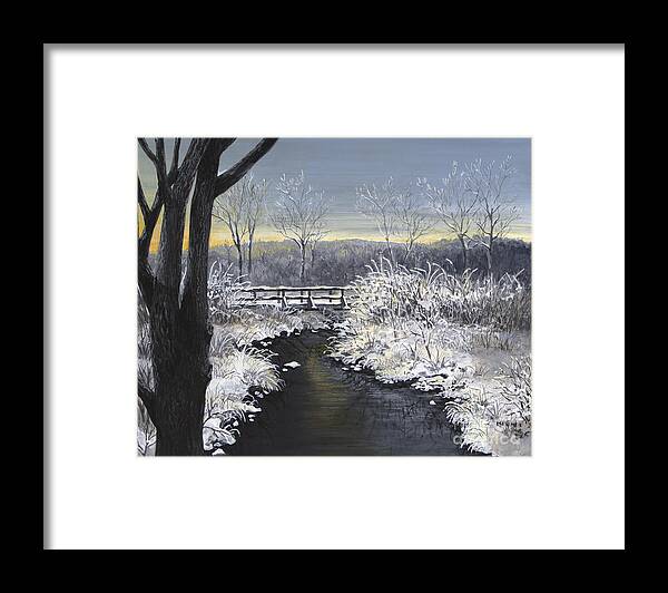 Winter Framed Print featuring the painting Sugared Sunrise by Mary Palmer