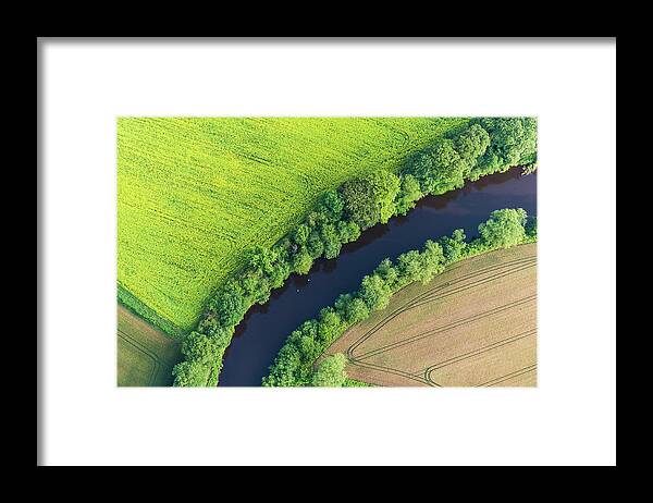 Scenics Framed Print featuring the photograph Summer Crops Harvest Fields River by Fotovoyager