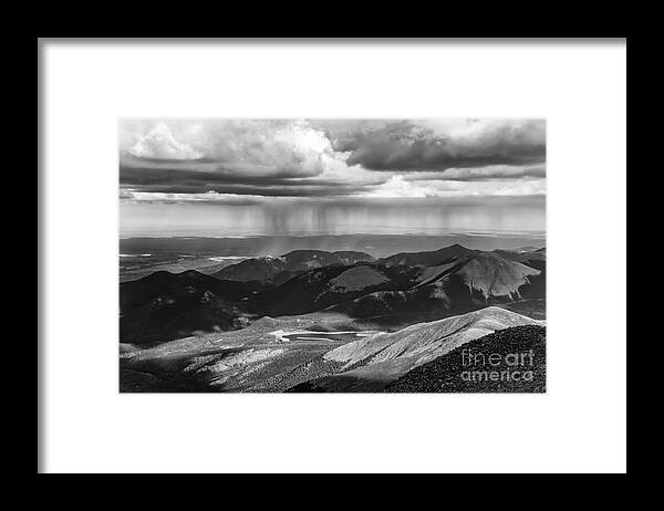 Pikes Peak Framed Print featuring the photograph Sun and Rain on Pikes Peak by CJ Benson
