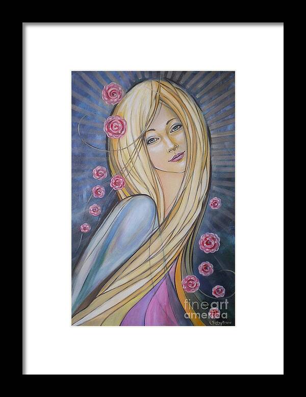 Female Framed Print featuring the painting Sun And Roses 081008 by Selena Boron