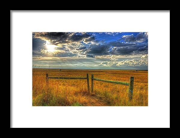 Landscape Framed Print featuring the photograph Sun burst over the plains by Jim Boardman