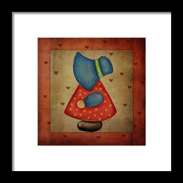 Sunbonnet Sue Framed Print featuring the digital art Sunbonnet Sue in Red and Blue by Brenda Bryant