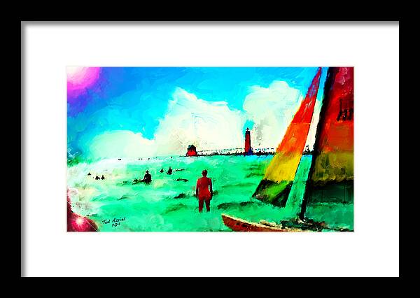 Grandhaven Art Painting Framed Print featuring the painting Sunday At Grand Haven by Ted Azriel