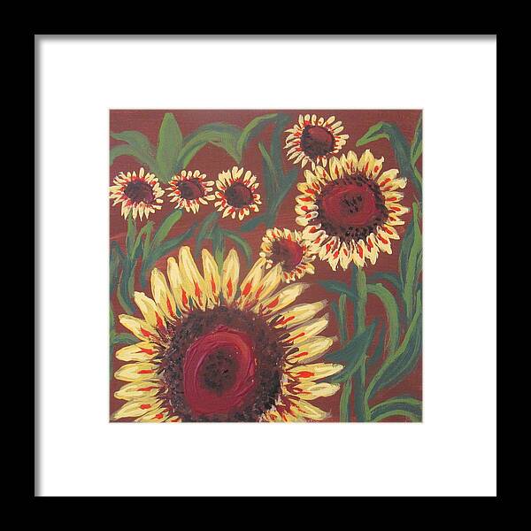 Field Framed Print featuring the painting Sunflower field by Jennylynd James