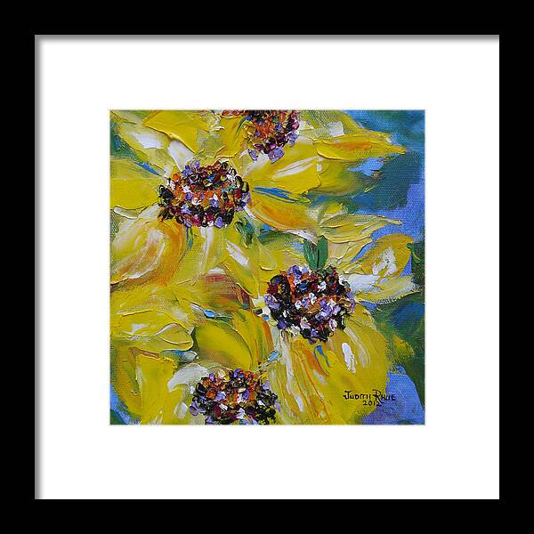 Sunflowers Framed Print featuring the painting Sunflower Quartet by Judith Rhue