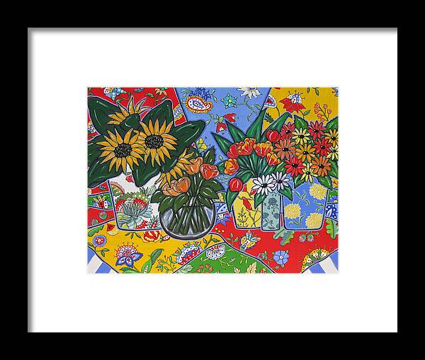 Poppies Framed Print featuring the painting Sunflowers and Poppies by Brooke Baxter Howie