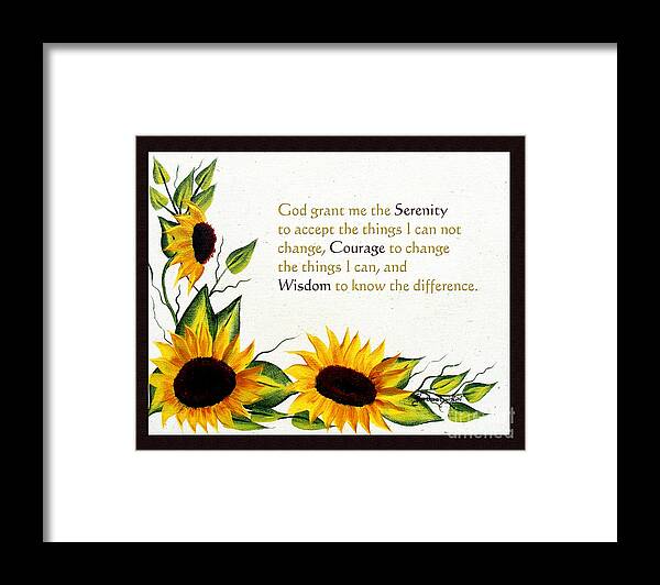 Barbara Griffin Framed Print featuring the painting Sunflowers and Serenity Prayer by Barbara A Griffin