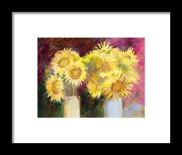 Sunflowers In Vases Framed Print featuring the painting Sunflowers In Jars by J Reifsnyder