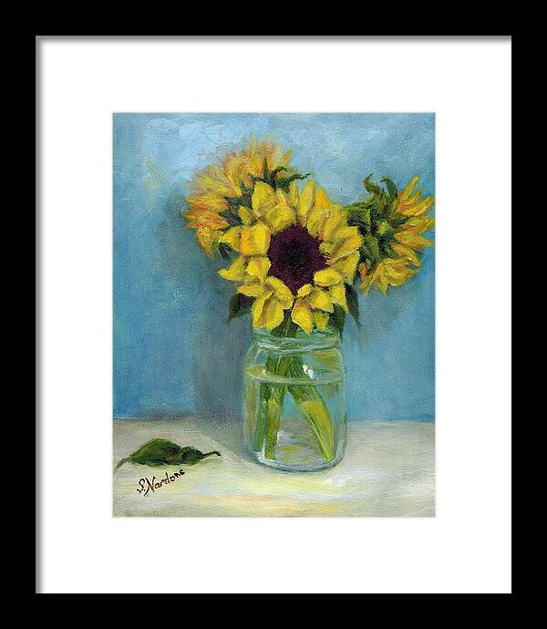 Sunflower Framed Print featuring the painting Sunflowers in Mason Jar by Sandra Nardone