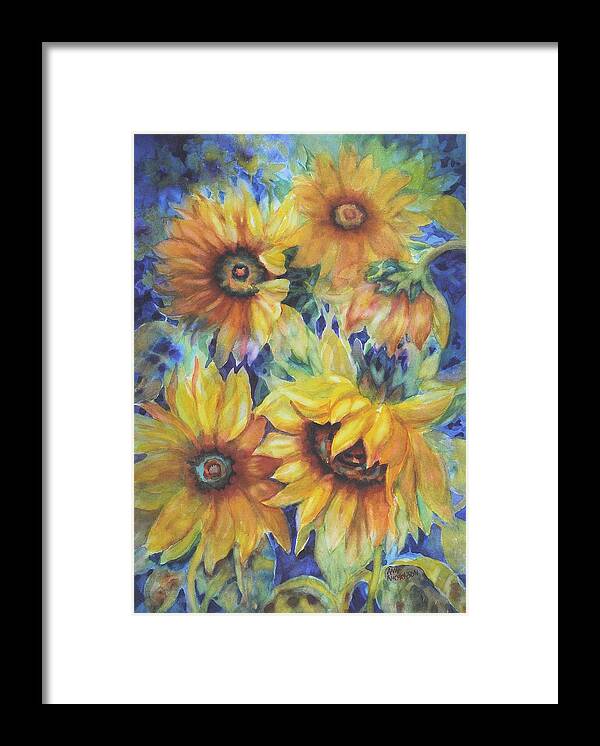 Sunflowers Framed Print featuring the painting Sunflowers on Blue I by Ann Nicholson
