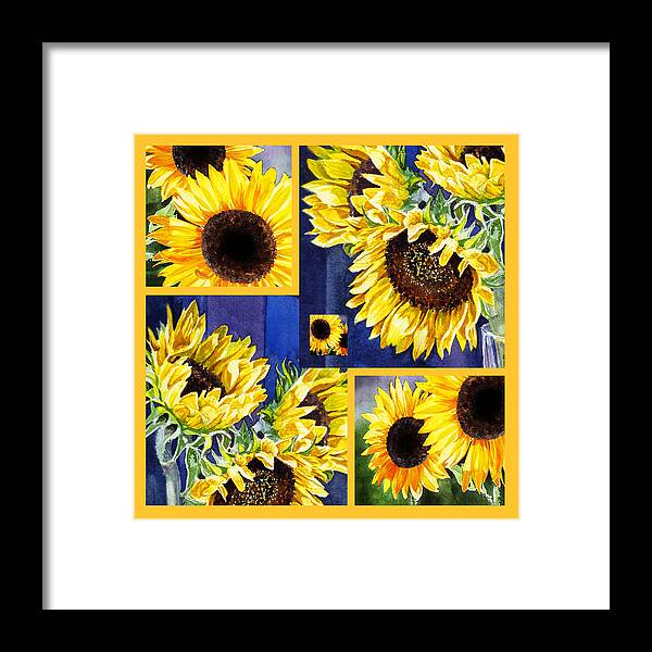 Sunflowers Framed Print featuring the painting Sunflowers Sunny Collage by Irina Sztukowski
