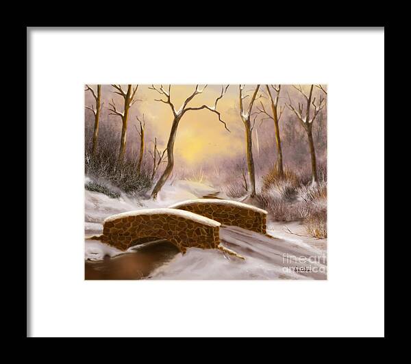 Sunset Framed Print featuring the painting Sunlight in Winter by Sena Wilson