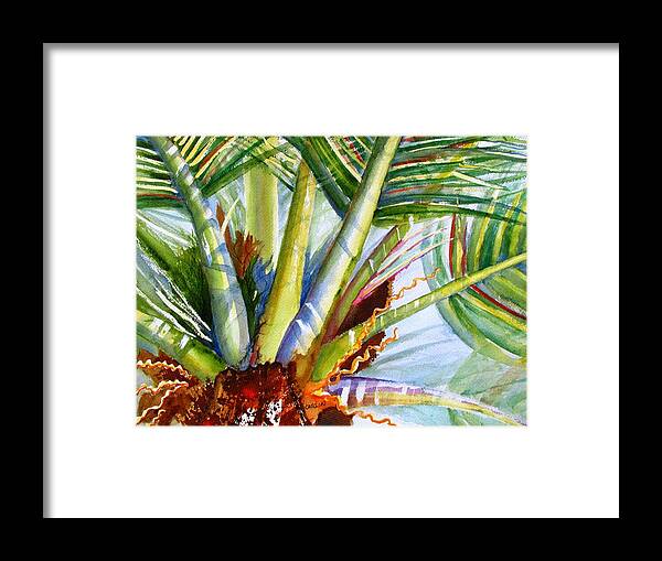Palm Framed Print featuring the painting Sunlit Palm Fronds by Carlin Blahnik CarlinArtWatercolor
